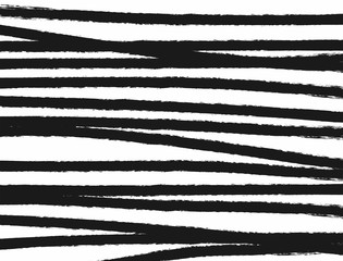 Horizontal monochrome grunge background with curved stripes drawn by a rough brush. Sketch, paint, watercolor. Simple vector illustration.