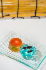 夏のゼリー　Japanese style jelly with goldfish design
