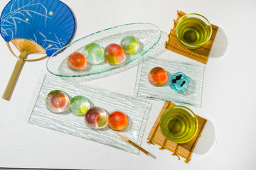 夏のゼリー　Japanese style jelly with goldfish design