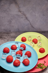 view of pieces of red and refreshing watermelon