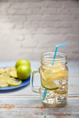 view of a pitcher of lemonade with ice