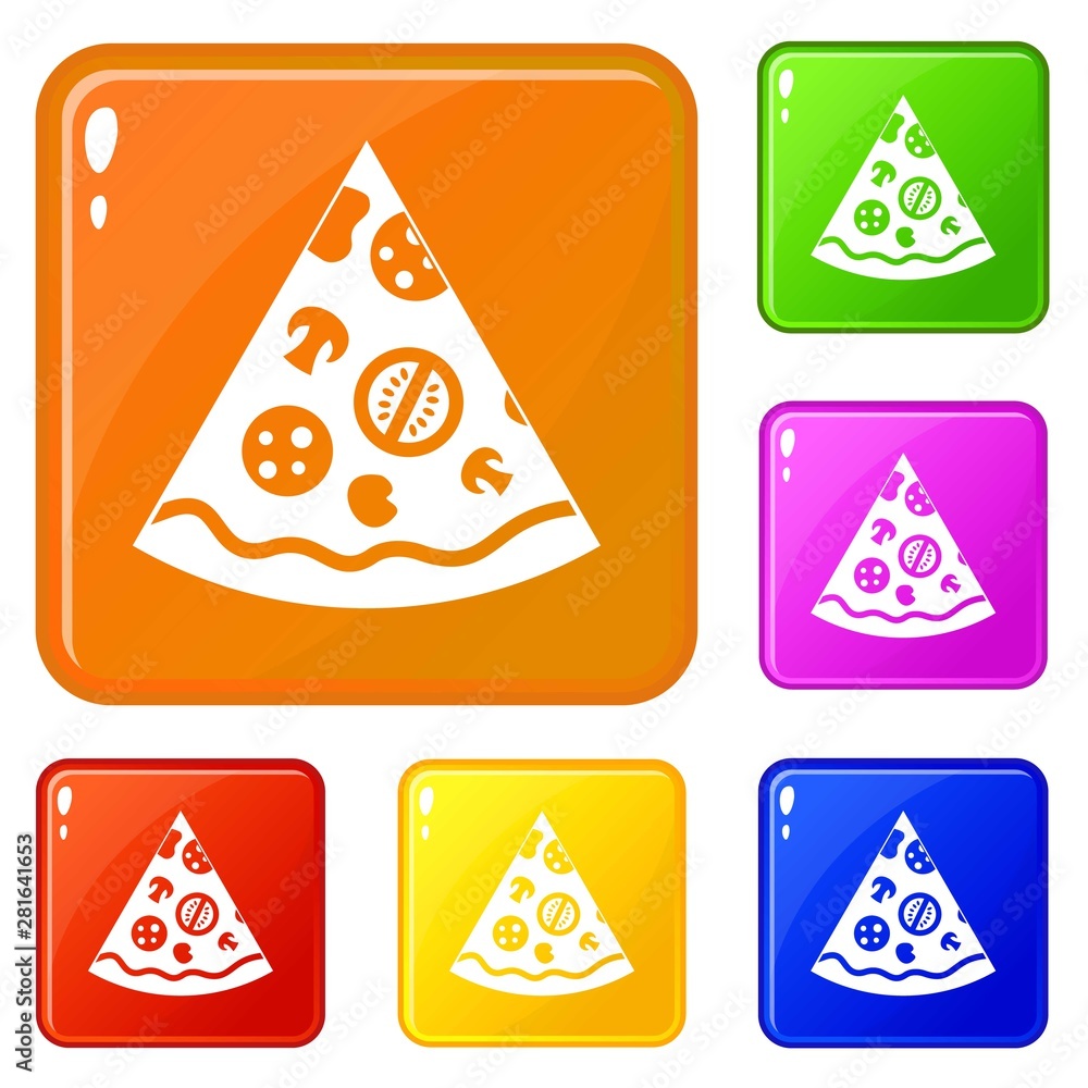 Aufkleber pizza slice icons set collection vector 6 color isolated on white background