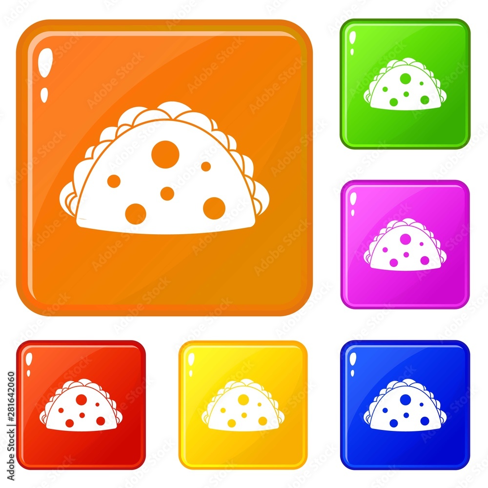 Poster empanada, cheburek or calzone icons set collection vector 6 color isolated on white background