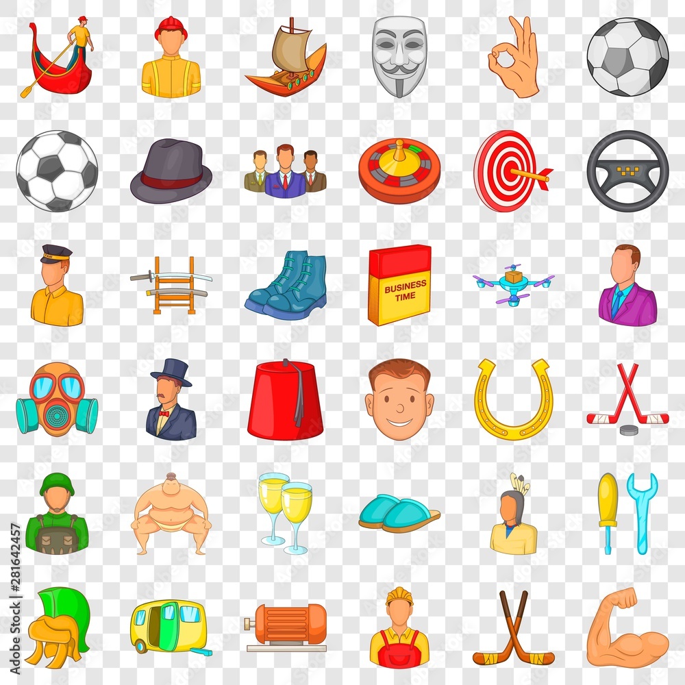 Poster sumo icons set. cartoon style of 36 sumo vector icons for web for any design