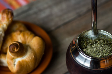 Bakery bills with yerba mate for breakfast or snack