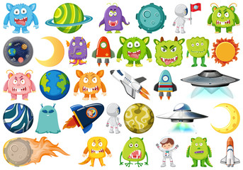 Fototapeta premium Set of isolated objects theme - space