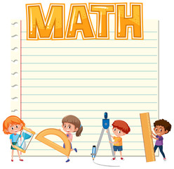 Blank paper with kids and math equipments