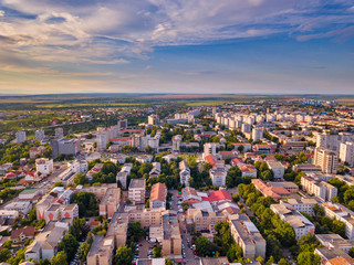Aerial view of Slatina, Romania. Drone flight over the european city in summer day.
