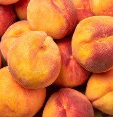 heap of ripe yellow-red round peaches