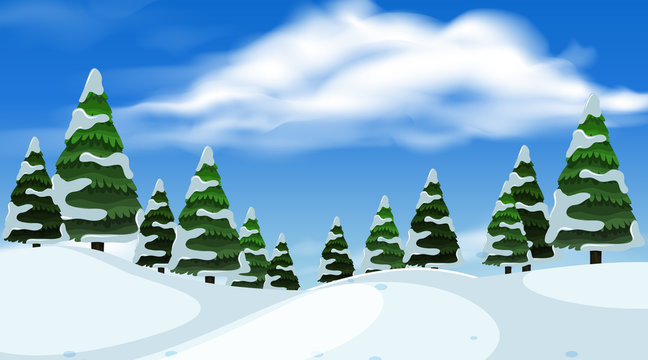 Landscape background design of snow on trees