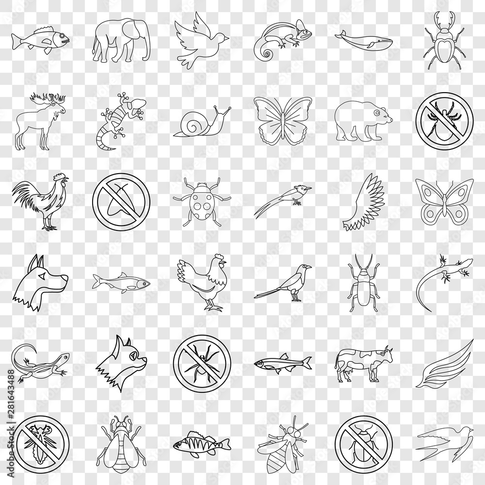 Aufkleber beetle icons set. outline style of 36 beetle vector icons for web for any design