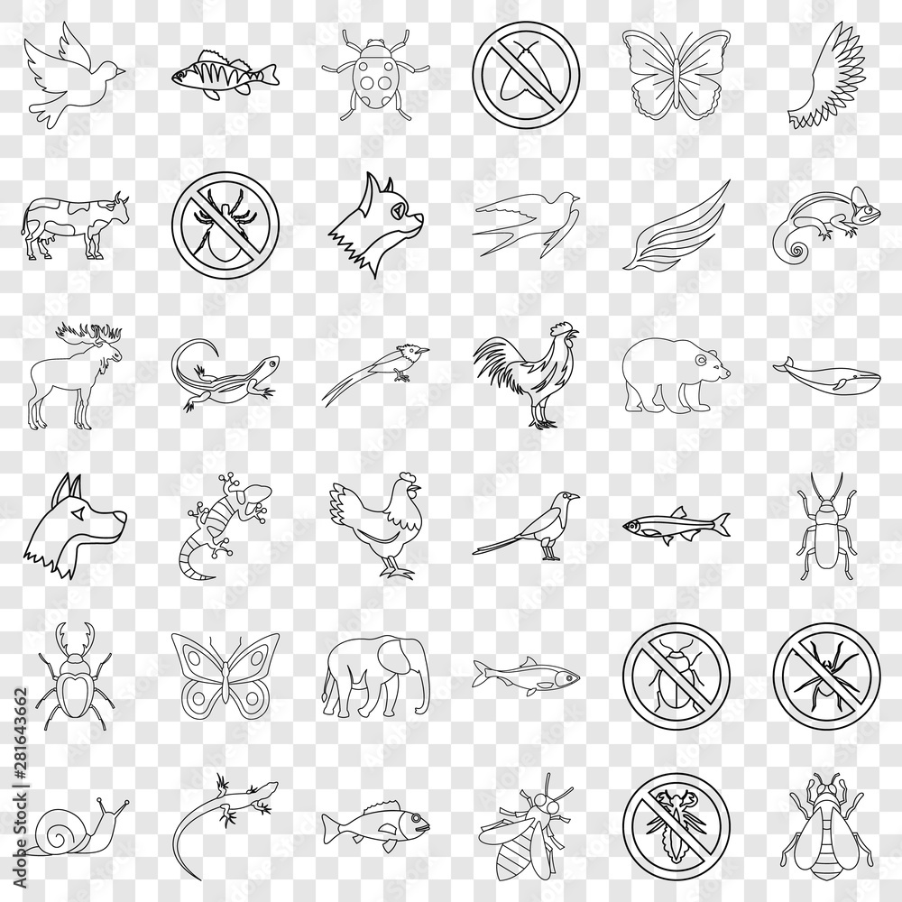 Poster butterfly icons set. outline style of 36 butterfly vector icons for web for any design