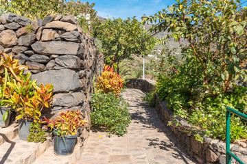 Walkway in the small village El Guro in the Valle Gran Rey on the island of La Gomera