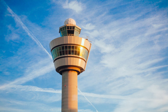 air traffic control tower in Schiphol airport Netherlands
