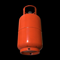 Gas cylinder lpg tank gas-bottle. Propane gas-cylinder balloon. Cylindrical container with liquefied compressed gases with high pressure and valves 3d render on black background