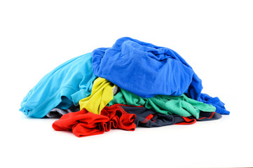 Pile of cloths for laundry isolated on white background