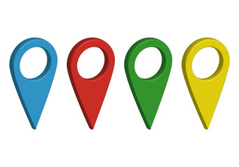 Marcadores de mapa de color azul, rojo, verde y amarillo. © Gabrieuskal