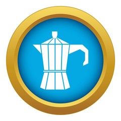 Steel retro coffee pot icon blue vector isolated on white background for any design