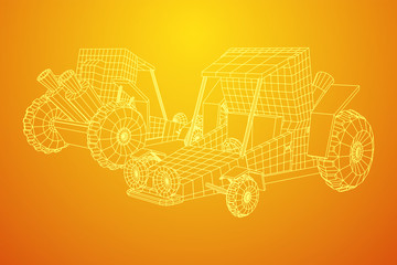 Off road dune buggy car. Terrain vehicle. Outdoor car racing, extreme sport concept. Wireframe low poly mesh vector illustration