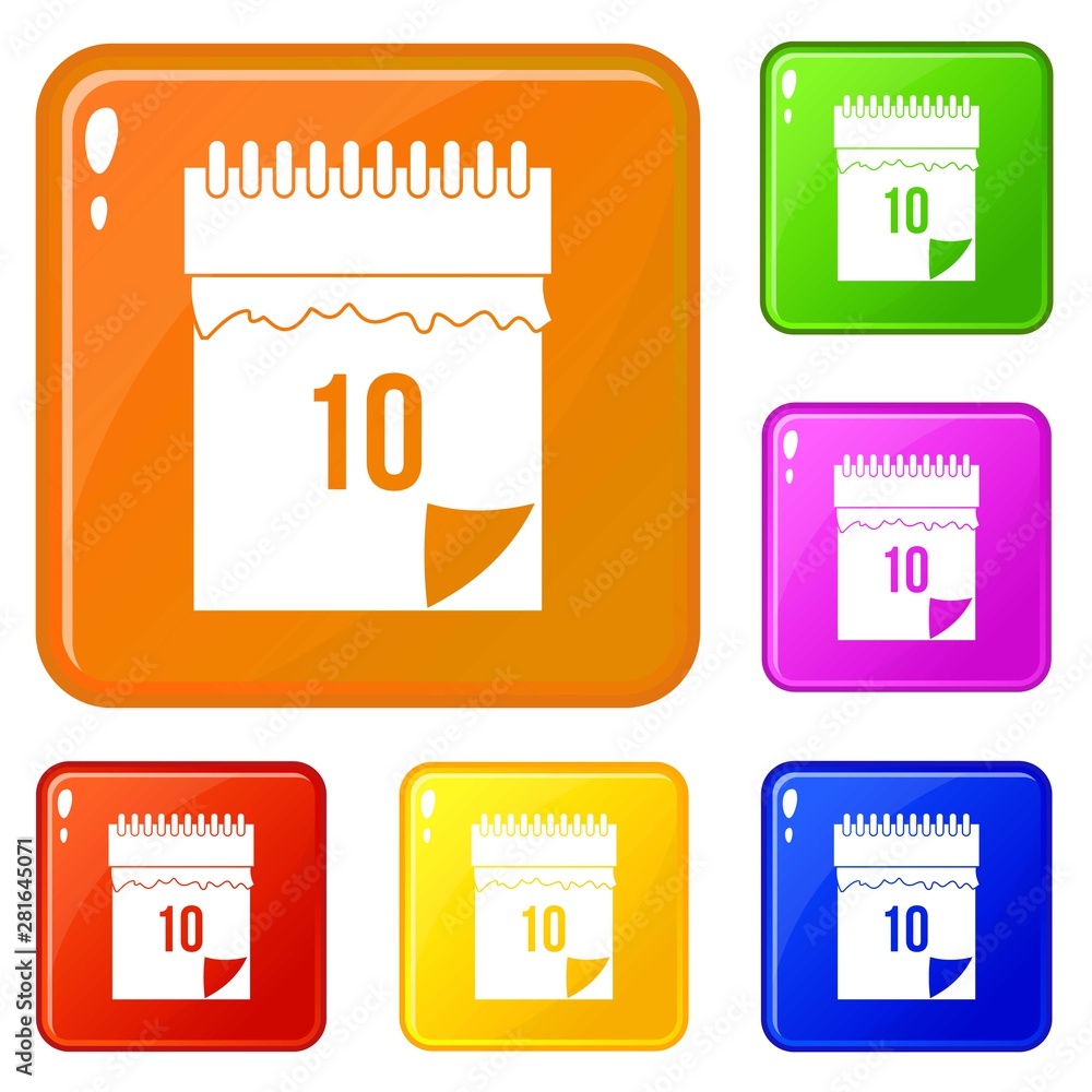 Poster 10 date calendar icons set collection vector 6 color isolated on white background