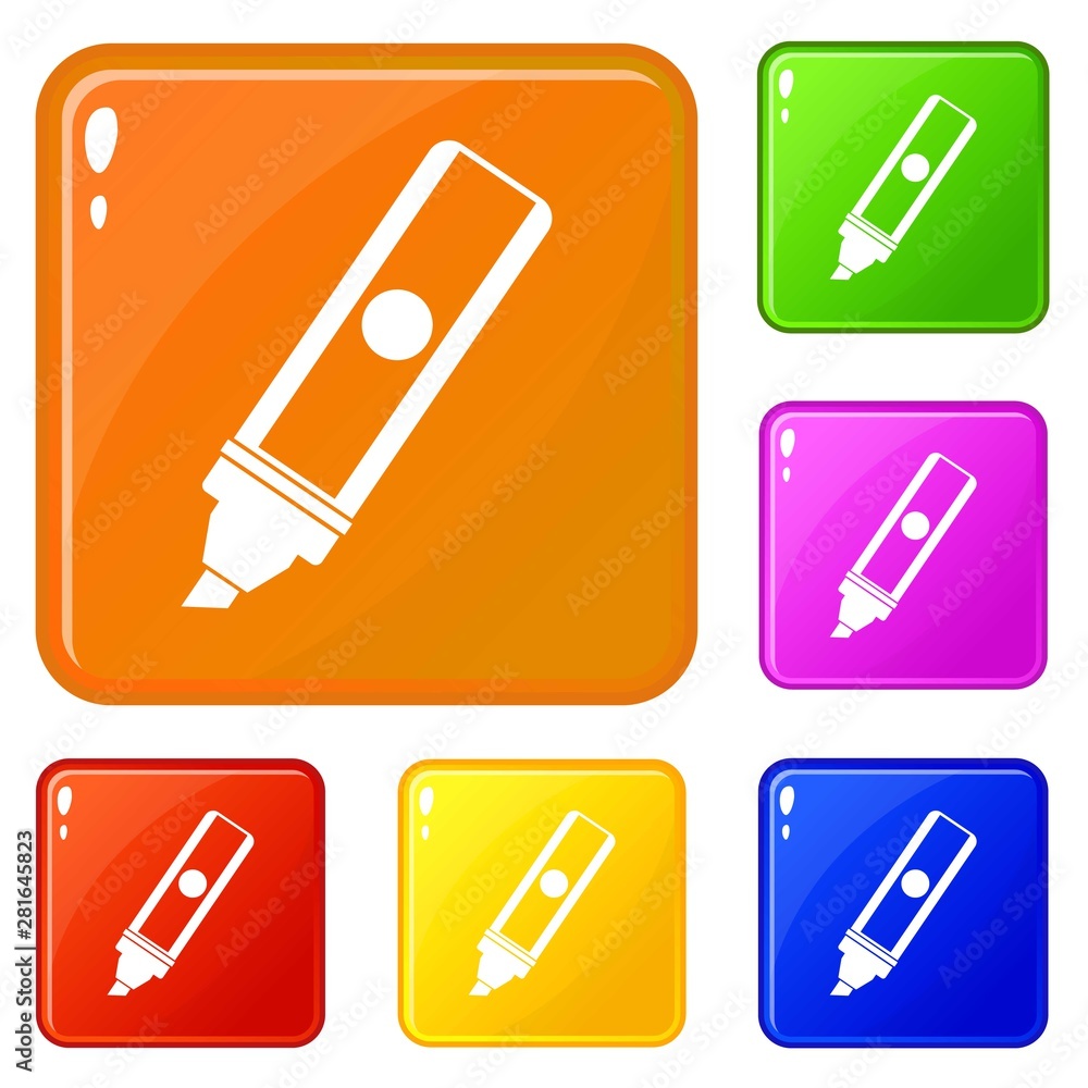 Poster permanent marker icons set collection vector 6 color isolated on white background
