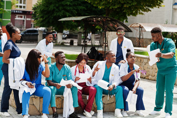 Group of african medical students posed outdoor prepare to exams.