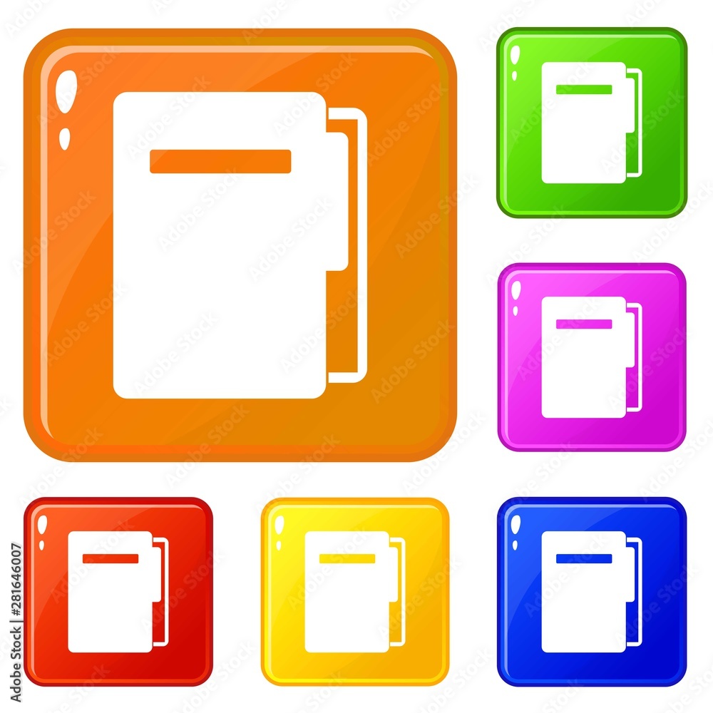 Poster file folder icons set collection vector 6 color isolated on white background