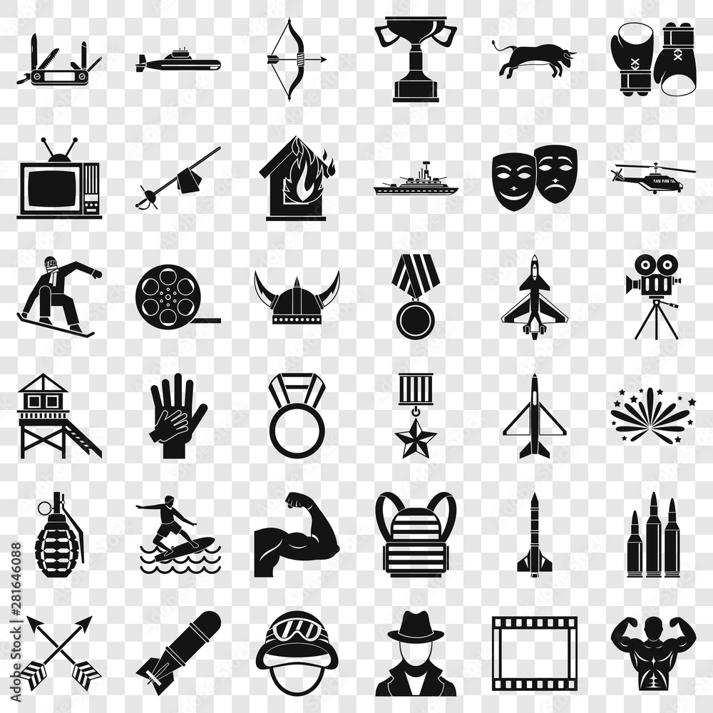 Poster hero icons set. simple style of 36 hero vector icons for web for any design