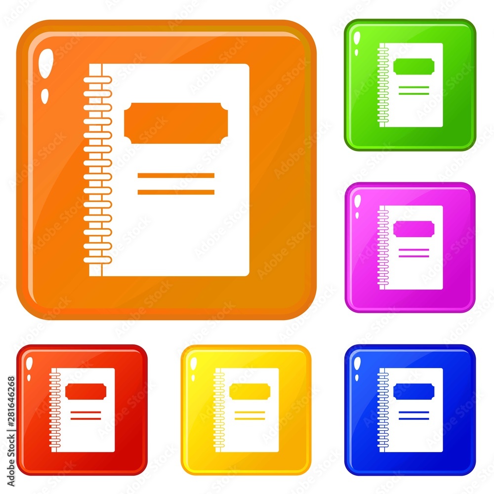 Poster closed spiral notebook icons set collection vector 6 color isolated on white background