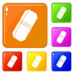 Pencil eraser icons set collection vector 6 color isolated on white background