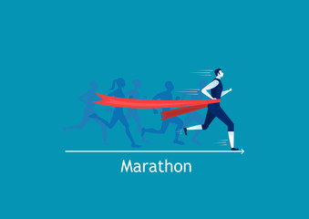 Man sprint running to win on blue background vector 