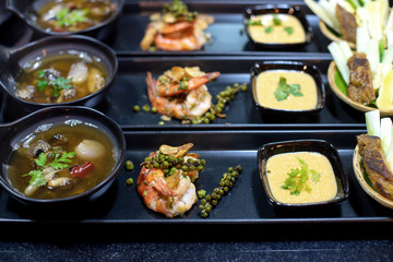 Prepare set for Thai food in dinner individual