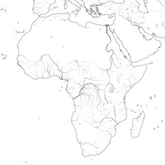World Map of AFRICA: Egypt, Libya, Ethiopia, Arabia, Mauritania, Nigeria, Somalia, Namibia, Tanzania, Madagascar. Geographic XXL-chart of Ancient continent with oceanic coastline, landscape & rivers.