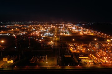 Night aerial photo of an industrial cityscape