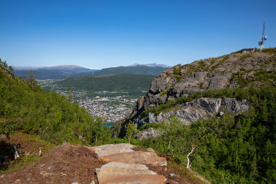 To Helgelandstairs (Sherpa stone staircase) to Øyfjellet  mountain from Mosjøen city in Nordland county
