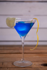 blue lagoon cocktail in glass