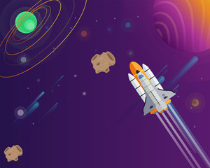 Vector illustration on the topic of outer space, interstellar travels, universe and distant galaxies