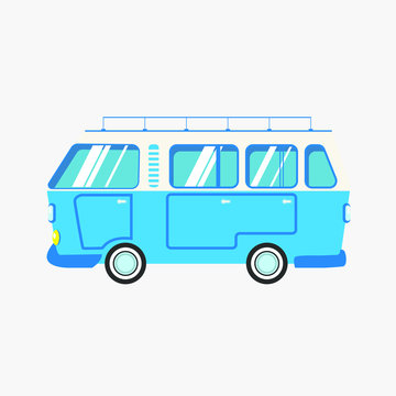 travel van car flat vector illustration retro Camping, road trip, summer, caravan etc.