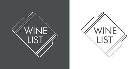Logotipo abstracto con texto WINE LIST con botellas en etiqueta de rombo lineal en gris y blanco