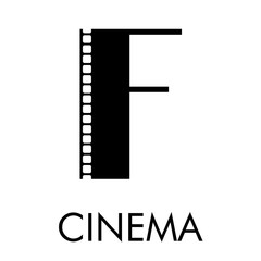 Logotipo con texto CINEMA con letra F como tira de película en color negro