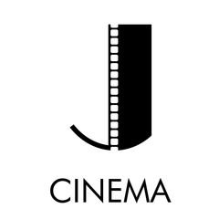 Logotipo con texto CINEMA con letra J como tira de película en color negro