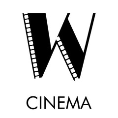 Logotipo con texto CINEMA con letra W como tira de película en color negro