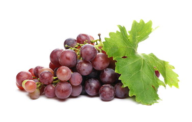 Fresh Cardinal grapes with leaf isolated on white background