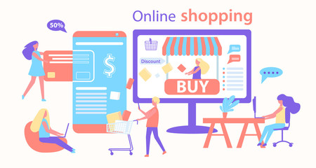 Online shopping over the Internet. Trend Flat