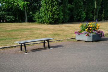 Garden benches in a wooded park great for rest, around the world (collection of benches)