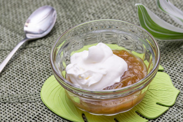 Rhubarb jam with whipped cream