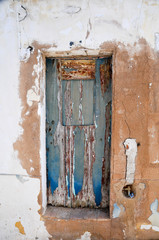 old wooden blue door
