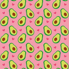 Pink seamless pattern with avocadoes and hearts