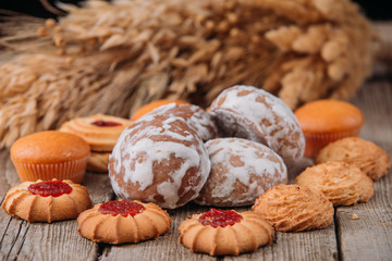 sweet pastries, delicious buns, craft style