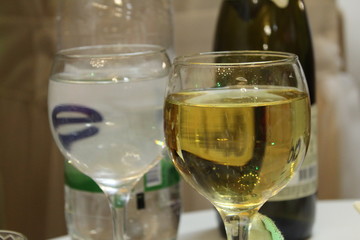 two glasses of white wine champagne